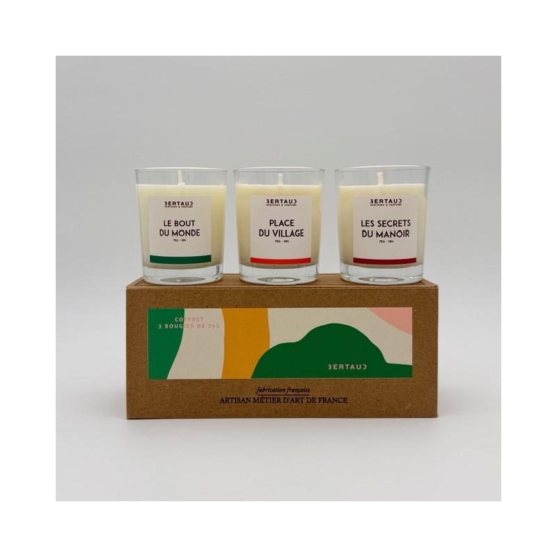 Trio bougies parfumées Palo Santo, Tilleul, Santal