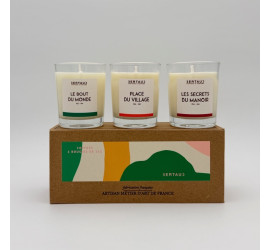 Trio bougies parfumées Palo Santo, Tilleul, Santal