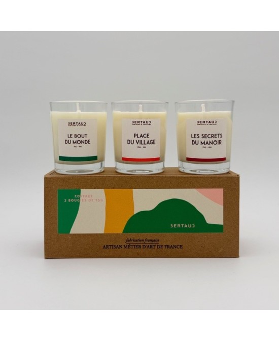 Trio bougies parfumées Palo Santo, Tilleul, Santal