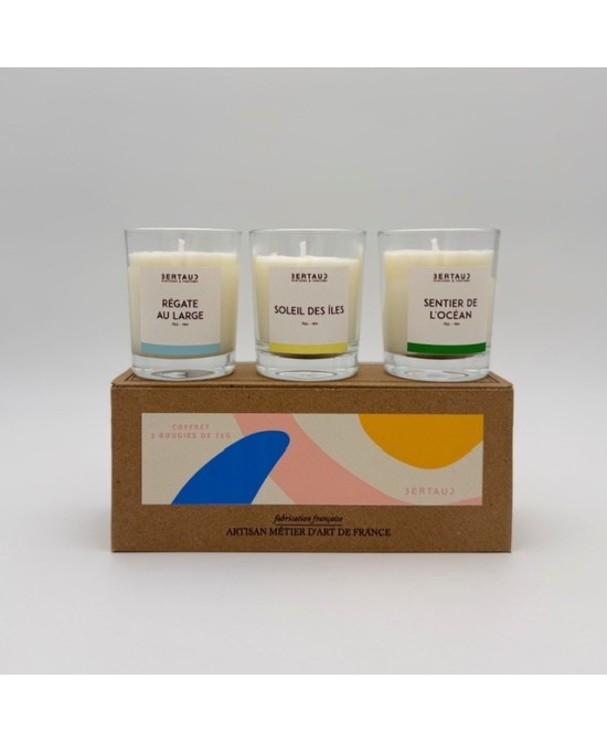 Trio bougies parfumées Embruns, Tiaré, Pin
